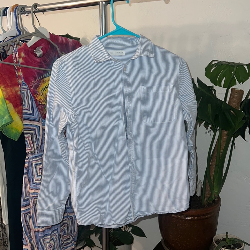 Zara striped long sleeve linen shirt